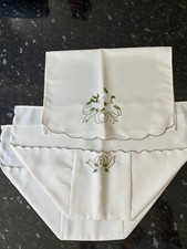 Floral Embroidered Scallop Edge Sofa Arm Cap & Chair Back Cover Set