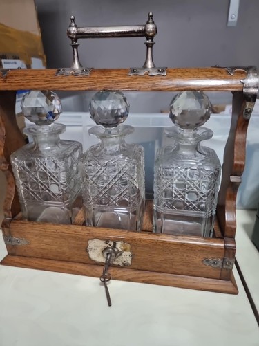 Antique vintage oak decanter - antique,