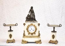 French Mantel Clock - Empire Marble Ormolu Set Bronze Figurine