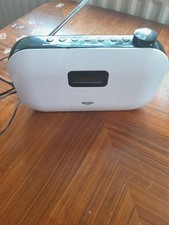 BUSH MAINS or BATTERY STEREO DAB FM ALARM CLOCK RADIO Model JN-7014 in White