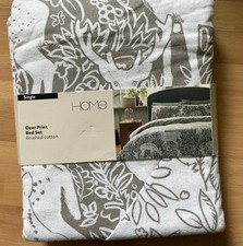 Deer Print Brushed Cotton Single Duvet Set Brown And White 135x200cm Pillowcase