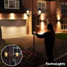 2.1m Solar Power Twin Head Warm White LED Outdoor Garden Pathway Lamp Post Light