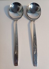 Oneidacraft Deluxe Vanessa Soup Spoons x2 Stainless Steel Satin Finish Vtg GC
