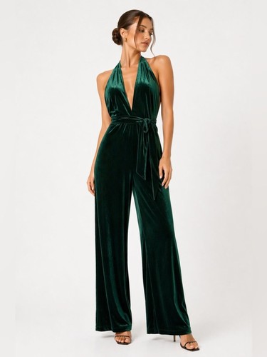 Zara green velvet halter - velvet,