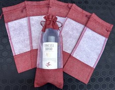 3 x DEEP RED BURLAP/ HESSIAN WINE ? WINDOW FRONT BOTTLE GIFT BAGS - 35cm x 15cm