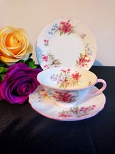 shelley Oleander shaped stocks pattern footed teacup trio