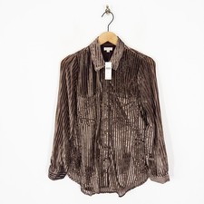 Pilcro Anthropologie Velvet Shirt Size S 8 10 NEW Sheer Mesh Stripe Light Brown