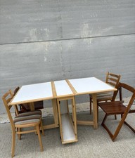 Danish Hideaway Folding Dining Table with 4 Chairs on Casters