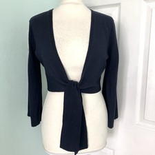 EAST Navy Blue Tie Front Shrug Cardigan Wool Flared 3/4 Sleeves Size 10 *Flaw*