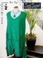 Sarah Santos Italian Pure Linen Top Emerald Green Lagenlook Boho Size L Bust 46"