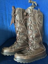 Timberland Brown Leather Apres Ski Winter Snow Boots Tall Flat Fur Lined Sz UK 6