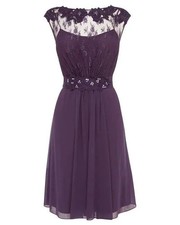 Coast Lori May Purple Chiffon Lace Dress UK 6 Knee Length Occasion Wedding Guest