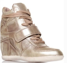 ASH Gold Leather Bowie Wedge Sneakers Sz 39 Fit 8 / 8.5