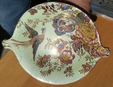 ANTIQUE MALING LUSTRE BOWL IN GREEN PHEASANT PATTERN