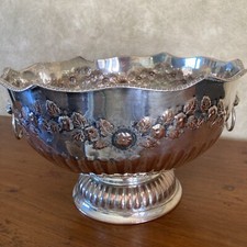 silver on copper Punch Bowl Lion head Floral Leaves Large Heavy 1900 Victorian