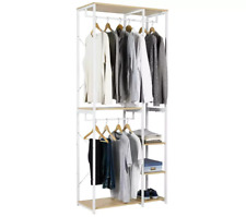 Double 2 Rail 4 Shelf Wardrobe White | Open Closet Organizer Hanging Storage