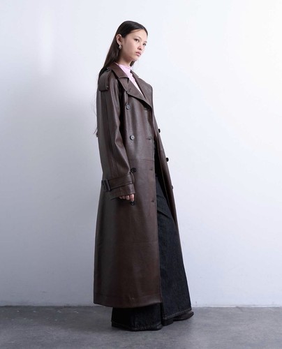 Topshop long leather trench