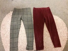 2x pair of checked pattern and sparkly girls leggings 5-6 years