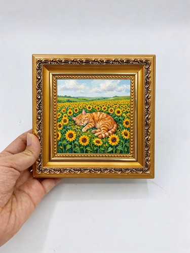 Sleeping ginger cat - cat, sunflower