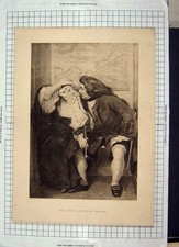 Original Old Antique Print Uncle Toby Widow Wadman Man Woman