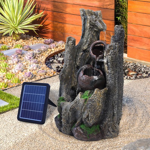 Solar walnut log fountain - walnut,