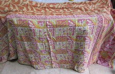 Vintage style cotton Indian Kantha quilt throw reversible pinks yellows single
