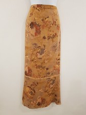 Vintage Skirt Size 12 Brown Camel Orange Floral Chiffon Long Maxi Arty Autumnal