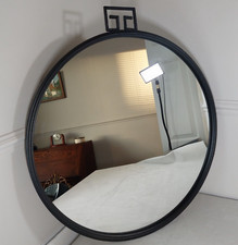 Round Wall Mirror Black Metal Frame Greek Key Scroll Style Finial Modern 65cm