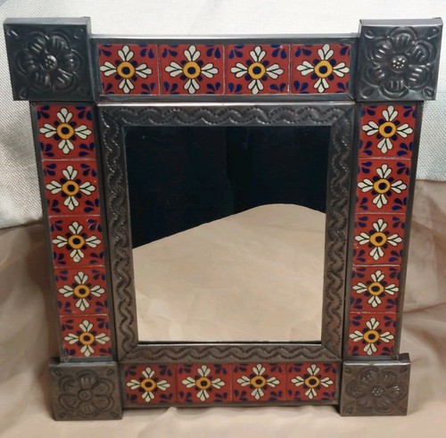 Vintage tin mirror mexican - vintage,