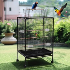 Large Metal Birds Cage for Parakeet Canary Finch W/ Stand Wheels Slide-out Tray