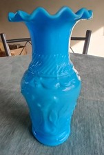 Milk Glass Vase Blue 15cms