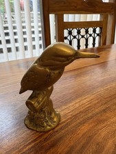 Vintage / Antique Solid Brass Perching Kingfisher Paperweight / Ornament 