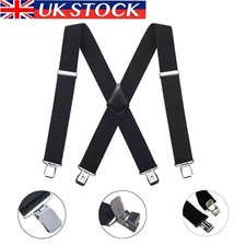 Unisex 50mm Wide Heavy Duty X Shape Braces Elastic Suspenders Trouser Clips XXL 