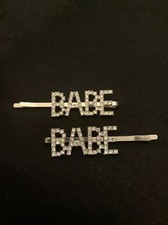 Two Gold Diamante Babe Hair Clips Slides