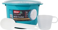 Décor Microwave Rice Cooker Teal 2.75L Measuring Cup &Rice Paddle Makes 1-4 Cups