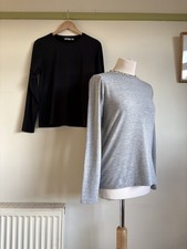 2 x ROHAN Women's UK 12 Black & Grey Long Sleeve Basic T-Shirt. Moisture Control