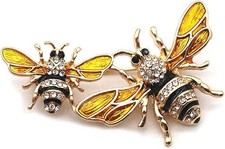 Golden Twin Bee Brooch Pin