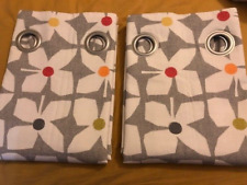 Next Grey Retro Geo Floral Eyelet Lined Curtains 228x229 cm PAIR  HUGE !