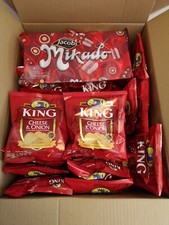 King Crisps 30X25G pack box also a packet of Mikado Biscuits biscuits included.