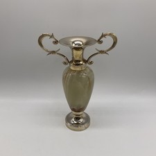 Vintage Onyx Marble And Gold Tone Metal Italian Style Trophy Display Vase