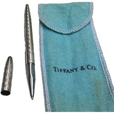 Tiffany & Co Sterling Silver Ballpoint Pen Diamond Pattern w/ Pouch Vintage