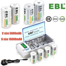 EBL C D Size C D Cell NI-MH Rechargeable Batteries Pack / Battery Charger Lot