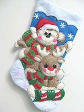 Stocking Sock Monkey Felt Christmas Design Works Handmade From Kit 18” Reindeer