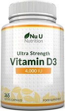 Vitamin D3 4000IU High Strength – 365 Softgels – 1 Year Supply – UK Made