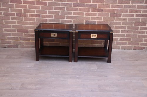Pair campaign wood bedside - campaign,