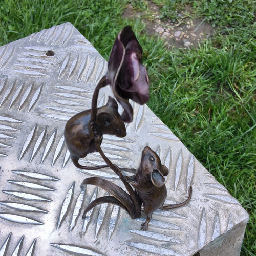 Bronze mouse ornament figurine - bronze,
