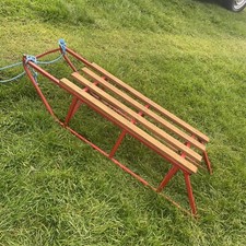 Vintage Wood & Red Metal Sledge Sled Sleigh Drama Prop Shop Display Traditional