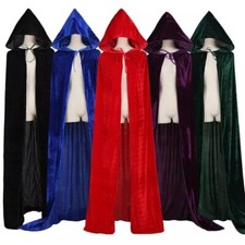 Adult Velvet Hooded Robe Cloak Cape Long Halloween Vampire Costume Fancy Dress