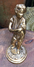 Antique Victorian French gilt bronze young boy figure lamp base clock mount 7.5"