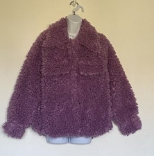 WOMENS DUSTY MAUVE SHAGGY CURLY FAUX WOOL JACKET SIZE MEDIUM